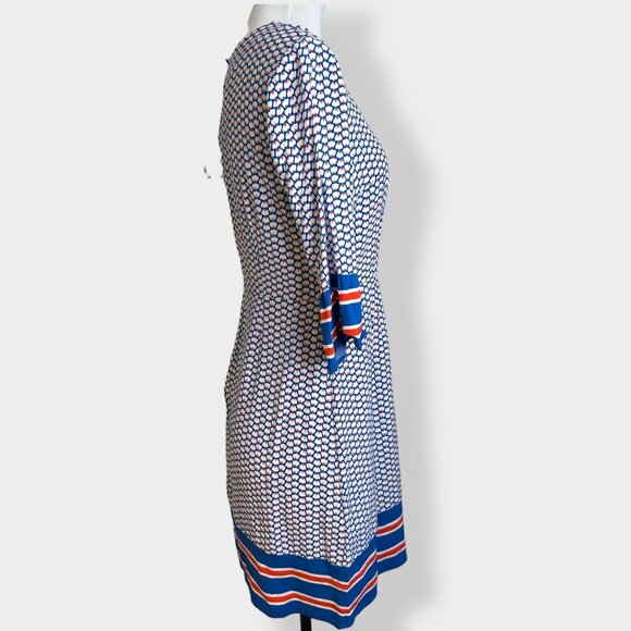 Boden Andrea Patterned Blue and Red Dress - Picture 2 of 5